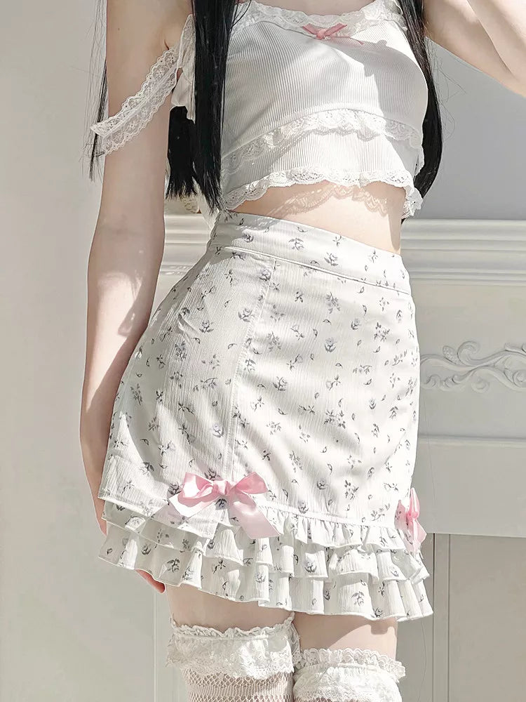 Jupe Egirl - Floral Blanche
